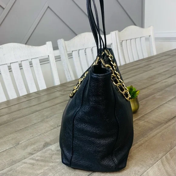 Michael Kors Harper East West Soft Navy  Pebbled Leather Chain Tote Shoulder Bag - Picture 6 of 10
